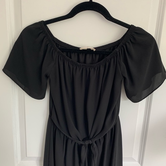 Everly Off Shoulder Tie Front Black Mini Dress - Picture 3 of 8